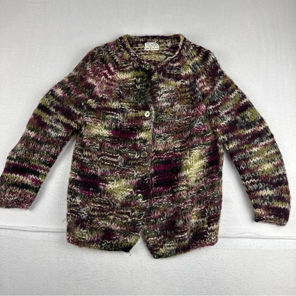 L.S. Ayres Indy VTG Women green Pink Cardigan Sweater Mohair Blend Made in Italy